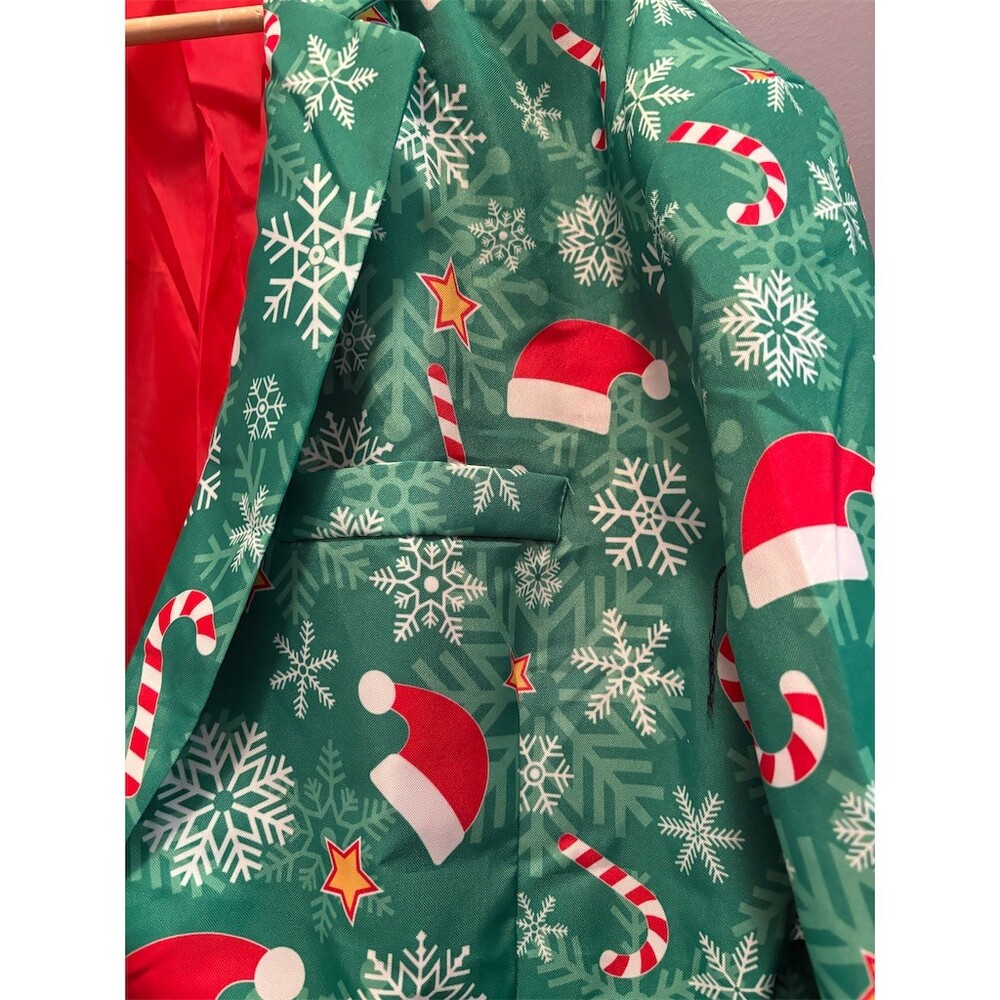 Offstream Men's Christmas Holiday Blazer Sport Coat Green 2XL Santa Hat - Picture 5 of 9